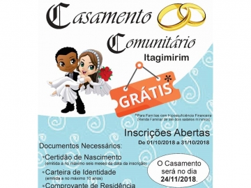 Cartório de Registro Civil realizará casamento comunitário gratuito